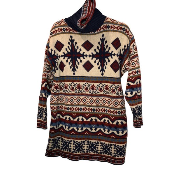 delia mcKain Vintage 90s cotton Mountain Lodge Fair Isle ikat sweater XL - Picture 1 of 5